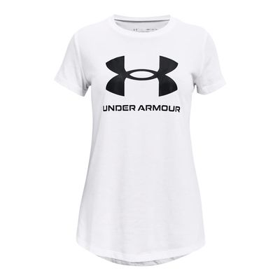 Under Armour Girls' Live Sportstyle Graphic Short-Sleeve T-Shirt, (100) White / / Black, Youth Medium