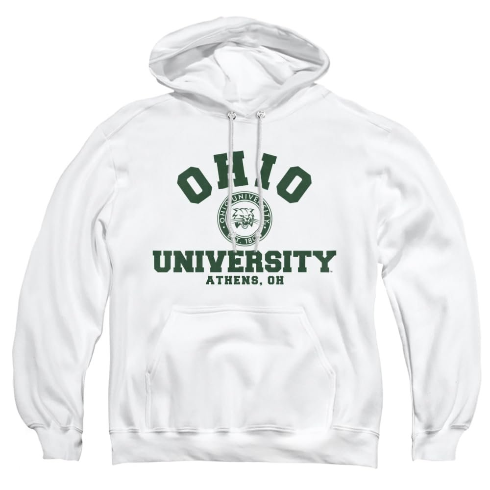 Ohio University Official Circle Logo Unisex Adult Pull-Over Hoodie,White, Small