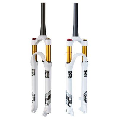Jejy MTB Suspension Forks 26/27.5/29 Inch QR 9mm Magnesium Alloy Straight/Tapered Tube, 1 1/8" Threadless Steerer Mountain Bike Front Fork Travel 120mm Manual Lockout/Remote Lockout White