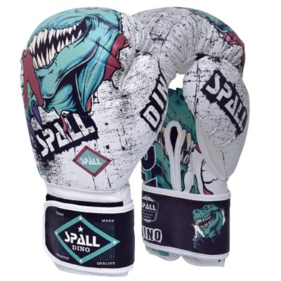Spall Pro US MMA, Kickboxing, Muay Thai Boxing Leather Gloves for Men & Women Dino White - 6 OZ