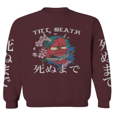 0249. Demon Graphic Traditional Japanese Till Death Anime Aesthetics Society Men's Crewneck Sweatshirt (Maroon Small)