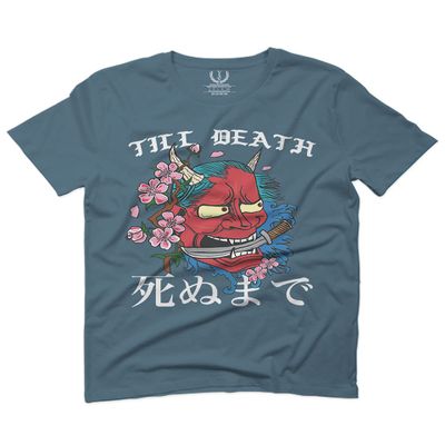 0249. Demon Graphic Traditional Japanese Till Death Anime Aesthetics Society for Men T Shirt (Indigo 2X-Large)