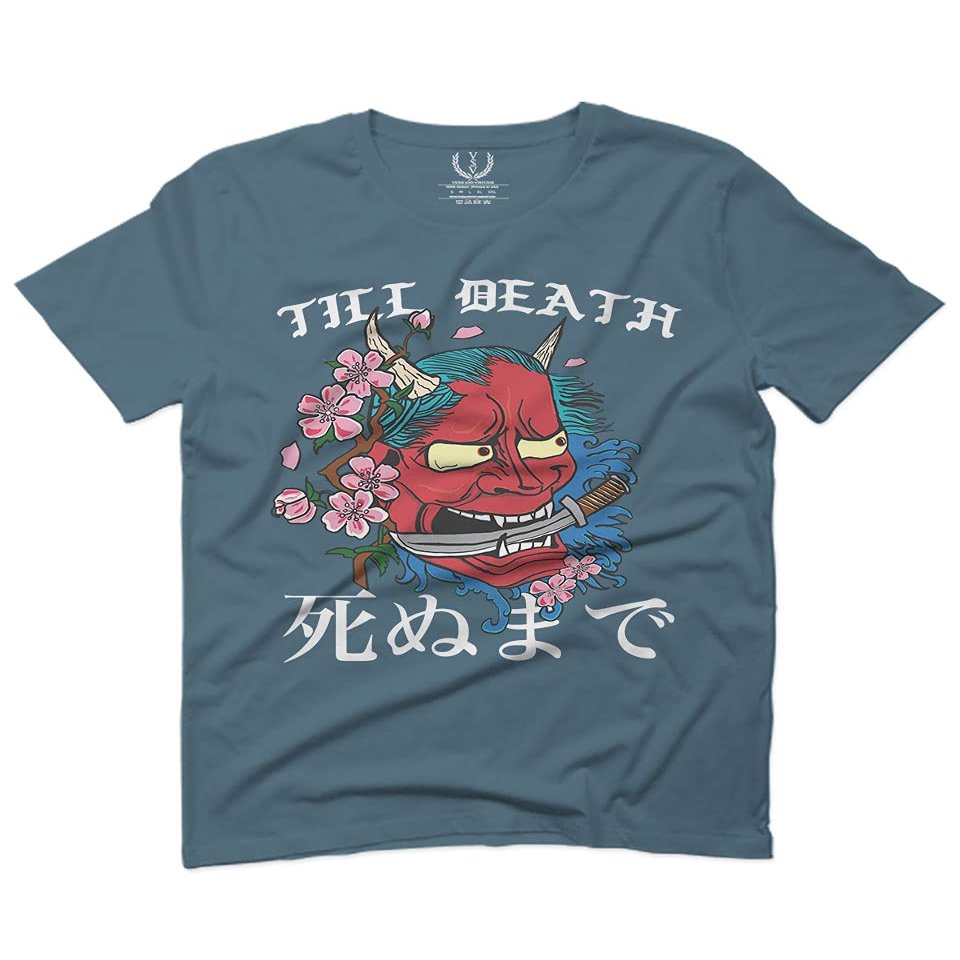 0249. Demon Graphic Traditional Japanese Till Death Anime Aesthetics Society for Men T Shirt (Indigo 2X-Large)