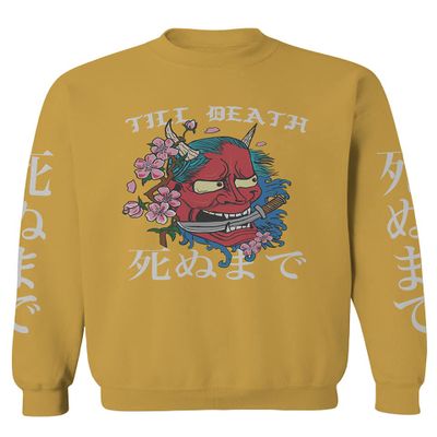 0249. Demon Graphic Traditional Japanese Till Death Anime Aesthetics Society Men's Crewneck Sweatshirt (Gold X-Large)