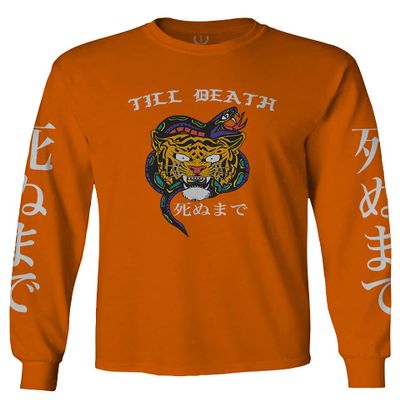Front Tiger Graphic Japanese Till Death Anime Men's Long Sleeve t Shirt (Orange 2X Large)