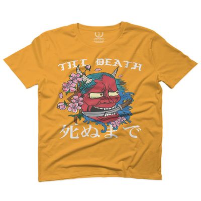 0249. Demon Graphic Traditional Japanese Till Death Anime Aesthetics Society for Men T Shirt (Gold 2X-Large)