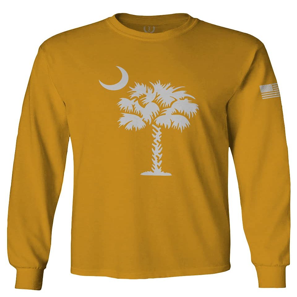 0337. South Carolina State Flag Logo Palmetto Men's Long Sleeve t Shirt (Gold Medium)