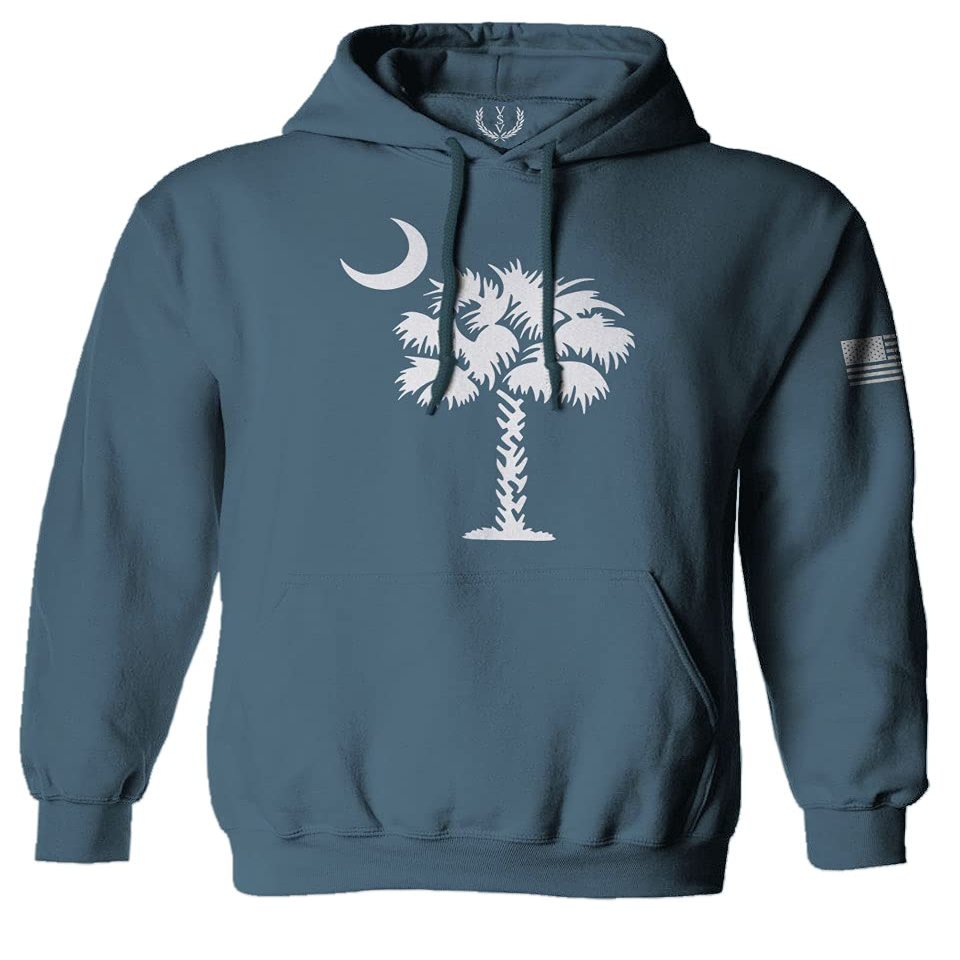 0337. South Carolina State Flag Logo Palmetto Sweatshirt Pullover Hoodie (Indigo Blue, Large)