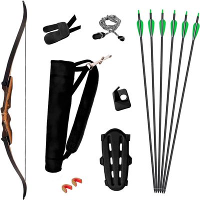 Samick Sage Takedown Recurve Bow and Arrow Set - 62 Inch Complete Ready-to-Use Longbow Archery Set - Includes 6 Arrows, Quiver, Bowstring & Stringer Tool, Arm & Finger Guard for Adults & Older Teens
