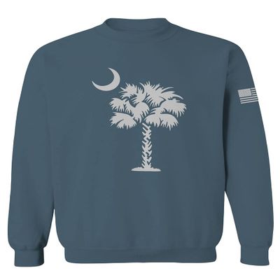 0337. South Carolina State Flag Logo Palmetto Men's Crewneck Sweatshirt (Indigo Blue Small)