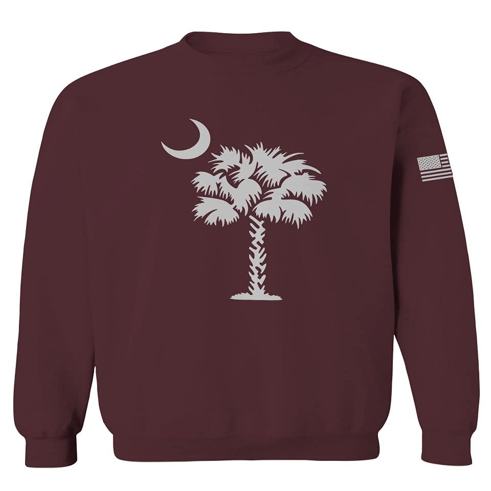 0337. South Carolina State Flag Logo Palmetto Men's Crewneck Sweatshirt (Maroon Small)