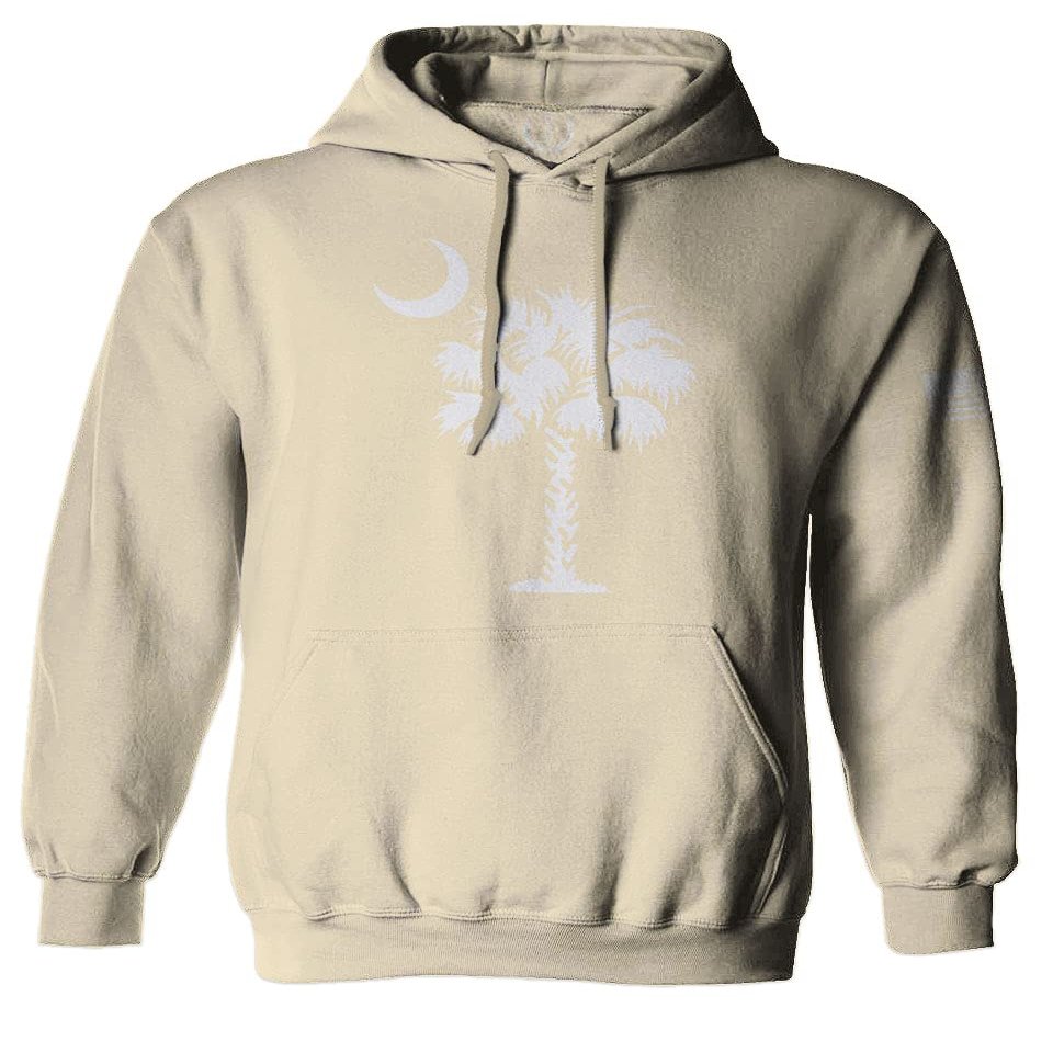 0337. South Carolina State Flag Logo Palmetto Sweatshirt Pullover Hoodie (Beige, Large)