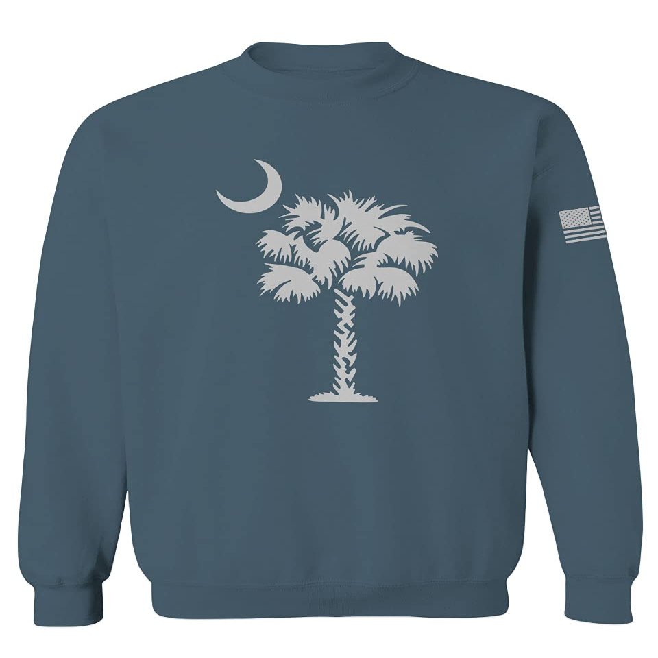 0337. South Carolina State Flag Logo Palmetto Men's Crewneck Sweatshirt (Indigo Blue Large)