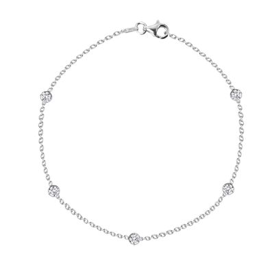 925 Sterling Silver CZ By the Yard Station Anklet Bracelet or Necklace  Bezel Set Foot Chain, 5mm Stones, Gold or Silver Finish, Multiple Lengths, Hypoallergenic, Stamped, Gift Box Included