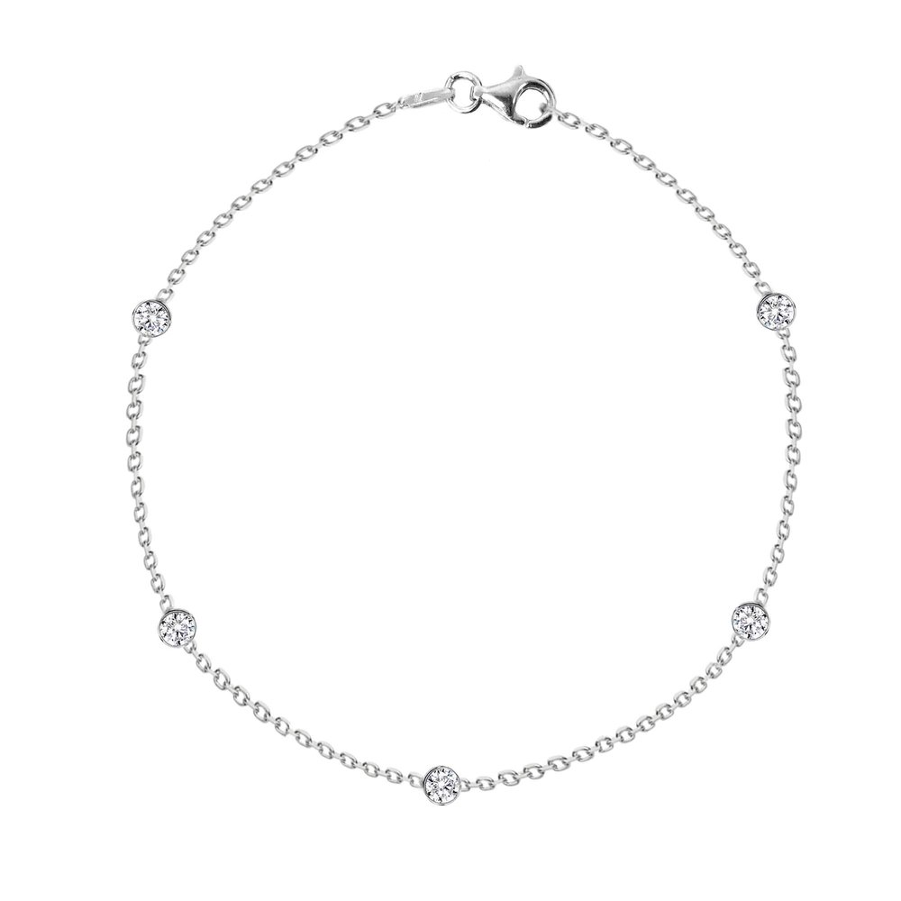 925 Sterling Silver CZ By the Yard Station Anklet Bracelet or Necklace  Bezel Set Foot Chain, 5mm Stones, Gold or Silver Finish, Multiple Lengths, Hypoallergenic, Stamped, Gift Box Included