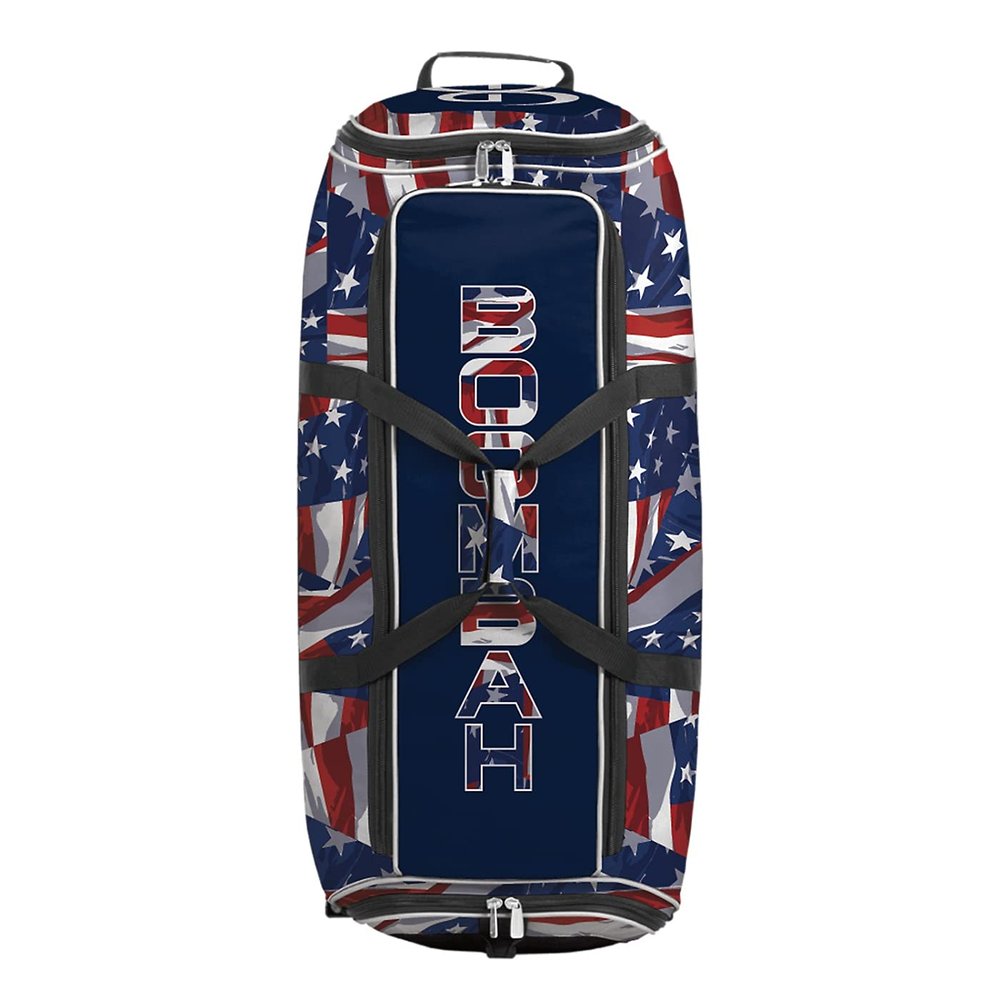 Boombah Brute Rolling Bat Bag 2.0-35" x 15" x 12-1/2" - USA Independence Navy/Red/White - Holds 4 Bats and Room for Gear - Wheeled Bag