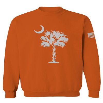 0337. South Carolina State Flag Logo Palmetto Men's Crewneck Sweatshirt (Orange Large)
