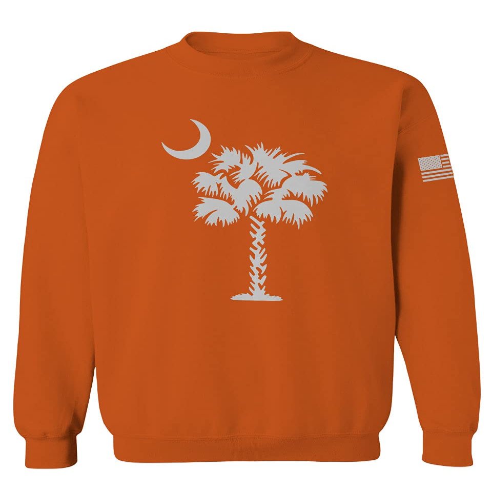 0337. South Carolina State Flag Logo Palmetto Men's Crewneck Sweatshirt (Orange Large)