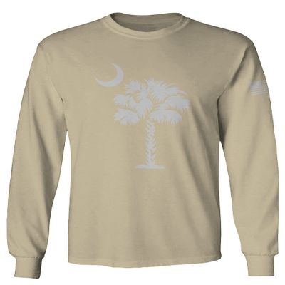 0337. South Carolina State Flag Logo Palmetto Men's Long Sleeve t Shirt (Beige X-Large)