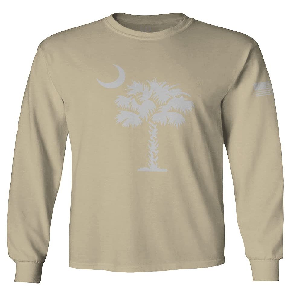 0337. South Carolina State Flag Logo Palmetto Men's Long Sleeve t Shirt (Beige X-Large)