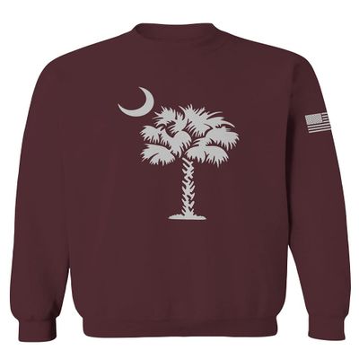 0337. South Carolina State Flag Logo Palmetto Men's Crewneck Sweatshirt (Maroon Medium)