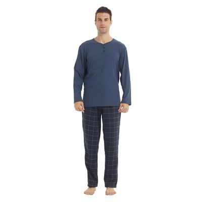 LANBAOSI Pajamas for Men Set Long Sleeve Henley Microfleece Shirt Plaid Flannel Pants Comfy Pjs Sleepwear Plush Loungewear