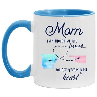 Arkansas Oklahoma Gifts Long Distance State Coffee Mug Mothers Day Gifts State to State 11oz Blue mug