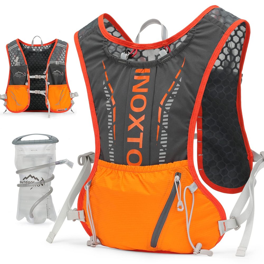INOXTO Hydration Vest Backpack,Lightweight Water Running Vest Pack with 1.5L Water Bladder Bag Daypack for Hiking Trail Running Cycling Race Marathon for Women Men