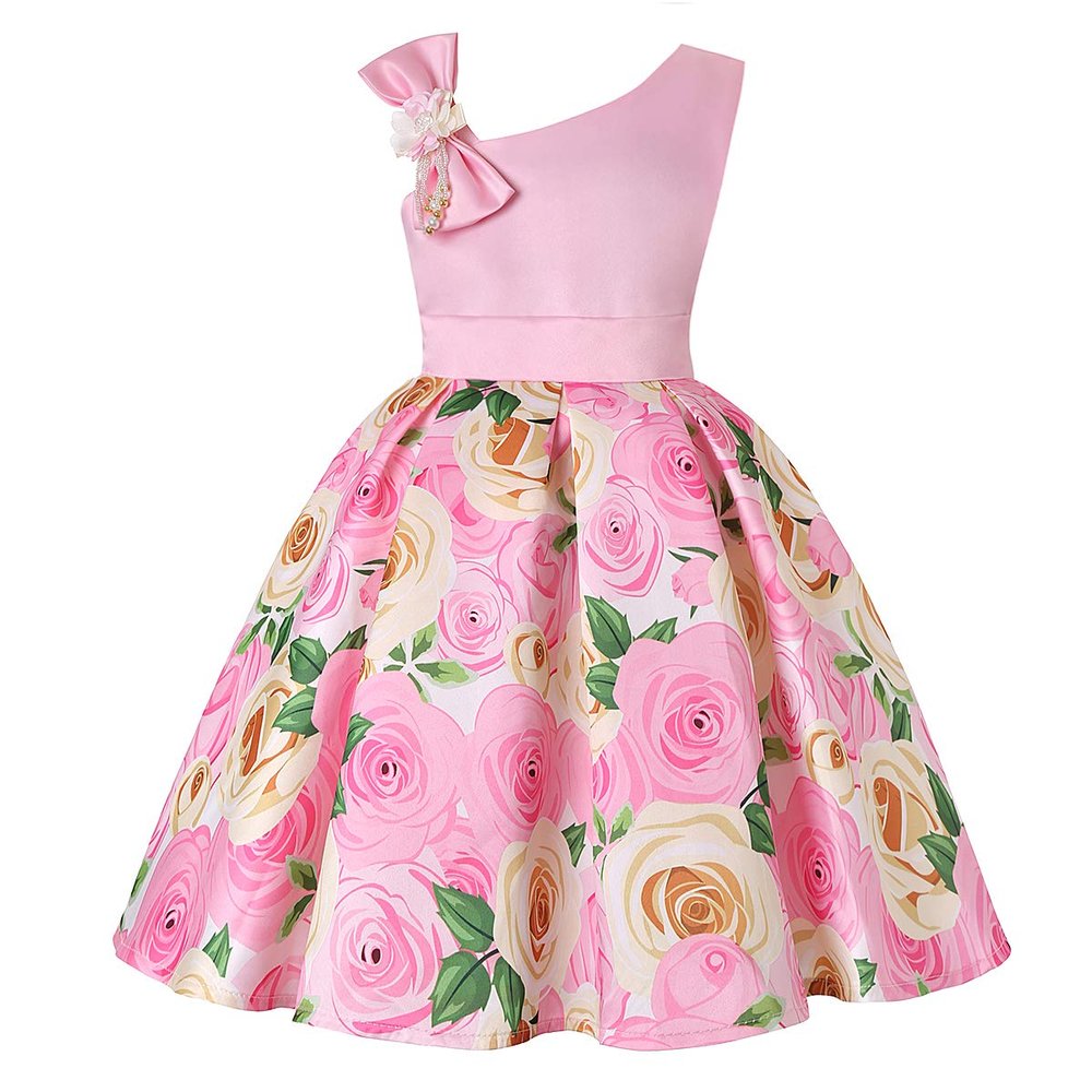AIMJCHLD Pageant Dresses for Girls Party Birthday First Communion Feast Tutu Ball Gown Flower Dresses Elegant Kids Fall A Line Flower Dress Size 3 4 Years (Pink110)