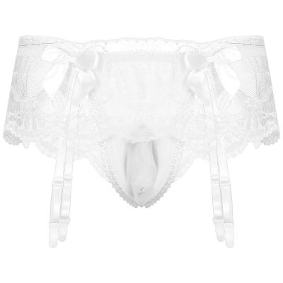 Hularka Men's Sissy Pouch Panties Lace Crossdress Jockstraps Thongs Lingerie Briefs White&Type A One Size