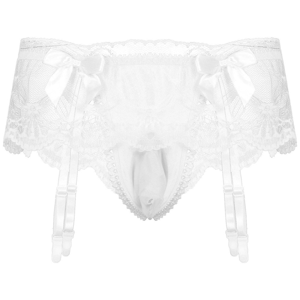 Hularka Men's Sissy Pouch Panties Lace Crossdress Jockstraps Thongs Lingerie Briefs White&Type A One Size