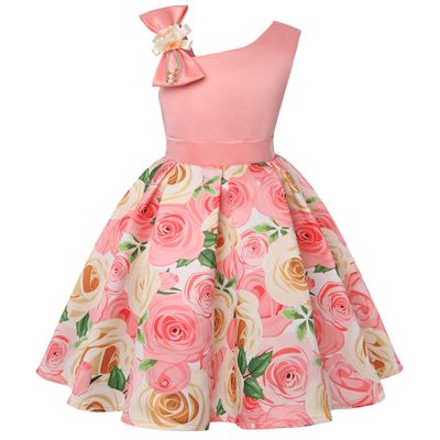 AIMJCHLD Pageant Dresses for Girls Party Birthday First Communion Feast Tutu Ball Gown Flower Dresses Elegant Kids Fall A Line Flower Dress Size 3 4 Years (Peach110)