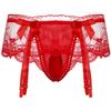 Hularka Men's Sissy Pouch Panties Lace Crossdress Jockstraps Thongs Lingerie Briefs Red&Type A One Size view 1