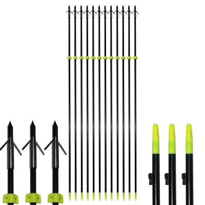 RUOERSI Bowfishing Arrows 34" Hunting Archery Fiberglass Arrows with Broadheads Safety Slide Shooting Targets Practice Arrows for Compound Bow Recurve Bow Slingshot (Pack of 12)