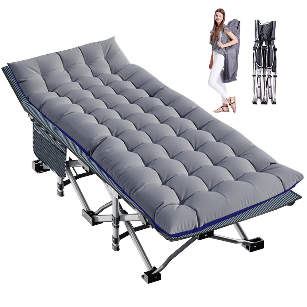 LILYPELLE Folding Camping Cot, Extra Wide Heavy Duty Sleeping Cots with Carry Bag, Double Layer Oxford Portable Travel Camp Cots for Home, Office Nap and Outdoor Beach