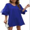 SHENBOLEN Women's V-Neck Dress Bell Sleeve Ruffle Hem Loose Dress Casual Short Sleeve Dress (X-Large, D, x_l) view 1