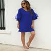 SHENBOLEN Women's V-Neck Dress Bell Sleeve Ruffle Hem Loose Dress Casual Short Sleeve Dress (X-Large, D, x_l) view 3
