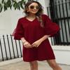 SHENBOLEN Women's V-Neck Dress Bell Sleeve Ruffle Hem Loose Dress Casual Short Sleeve Dress (X-Large, C, x_l) view 2