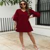 SHENBOLEN Women's V-Neck Dress Bell Sleeve Ruffle Hem Loose Dress Casual Short Sleeve Dress (X-Large, C, x_l) view 4