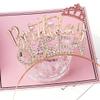 AOPRIE Birthday Crown Gold Birthday Queen Headband for Girl Birthday Tiara for Women Princess Crown Rhinestone Happy Birthday Hair Accessories view 2