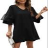 SHENBOLEN Women's V-Neck Dress Bell Sleeve Ruffle Hem Loose Dress Casual Short Sleeve Dress (X-Large, A, x_l) view 1