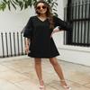 SHENBOLEN Women's V-Neck Dress Bell Sleeve Ruffle Hem Loose Dress Casual Short Sleeve Dress (X-Large, A, x_l) view 4