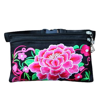 Women's Embroidered Waist Back Handmade Fanny Back Bag For Travel with 2 Pockets Fit All Phones (4)