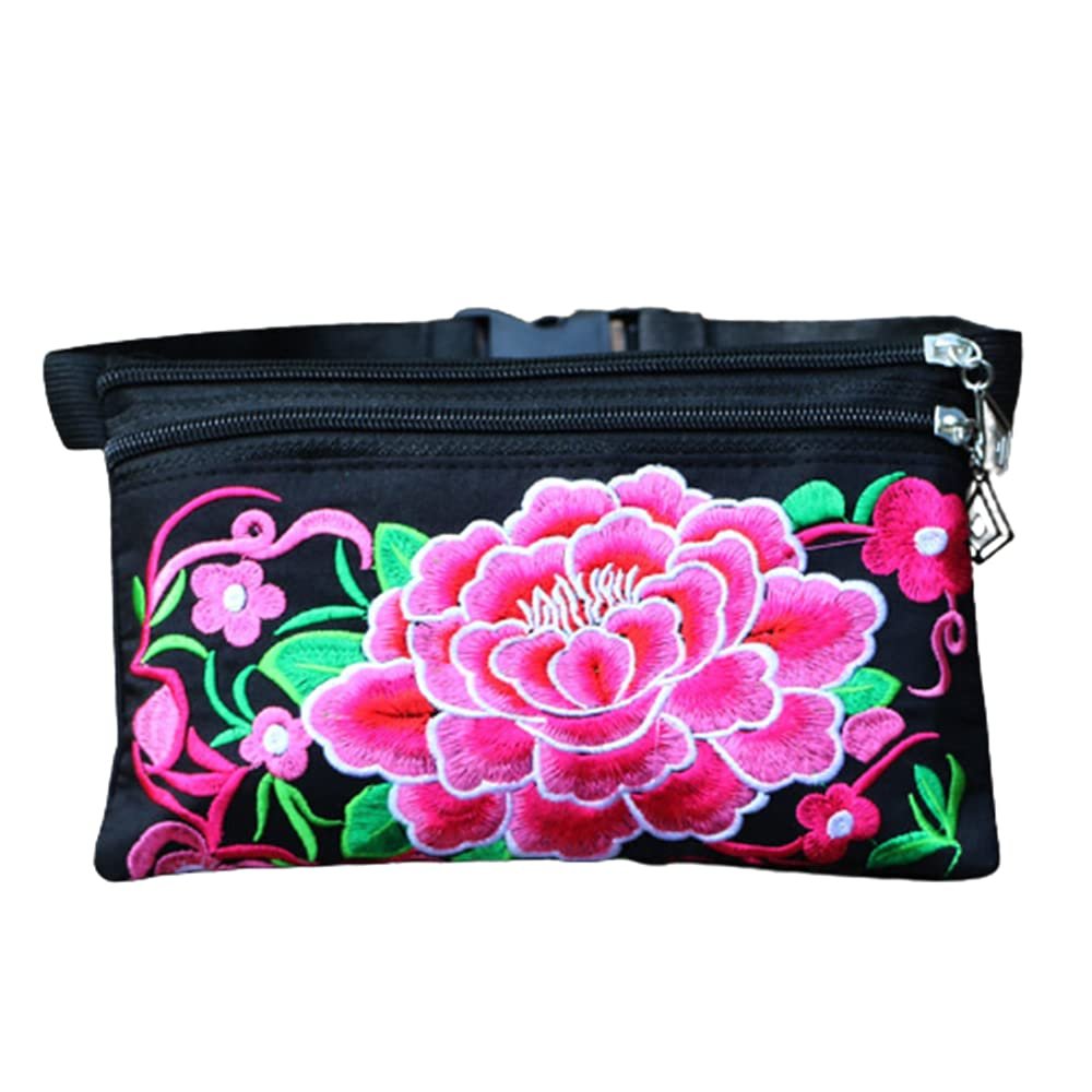 Women's Embroidered Waist Back Handmade Fanny Back Bag For Travel with 2 Pockets Fit All Phones (4)
