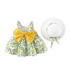 Little Girls Party Summer Tutu Dresses Bowknot Flower Dress with Straw Hat Princess Birthday Party Outfits Sundress Playwear Sandy Beach wear Photo Shoot Suit Green 3-4T view 1