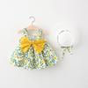 Little Girls Party Summer Tutu Dresses Bowknot Flower Dress with Straw Hat Princess Birthday Party Outfits Sundress Playwear Sandy Beach wear Photo Shoot Suit Green 3-4T view 2