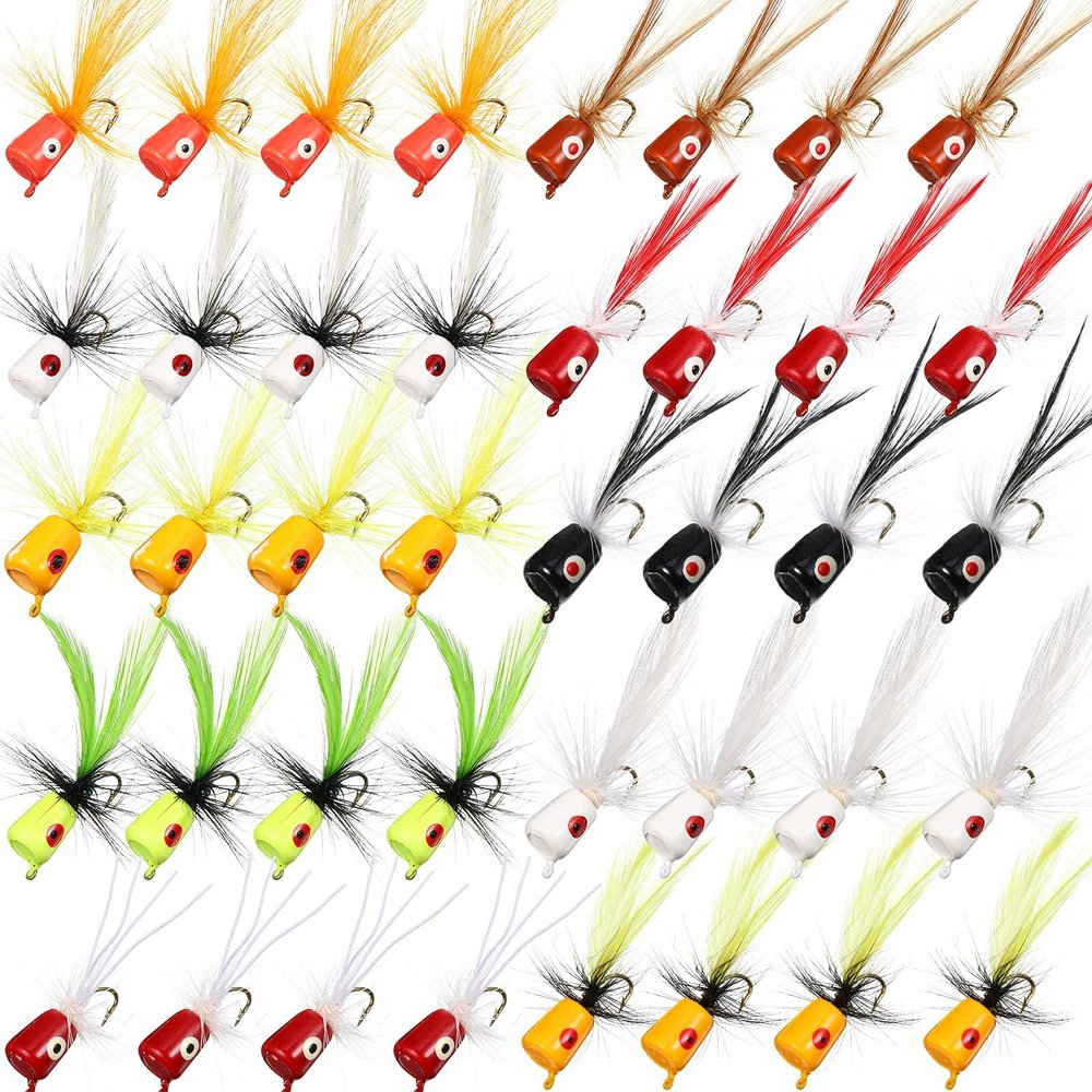 40 Pieces Fly Fishing Flies Fly Poppers Panfish Poppers Dry Flies Fishing Popper Lures for Trout Salmon Bass