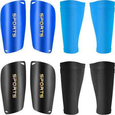 Sumind 2 Pairs Shin Guards Soccer Adult Youth with Sleeves Soccer Shin Guards for Adult Youth Leg Protection Reduce Shocks and Injuries for Football Lovers(Blue Black)