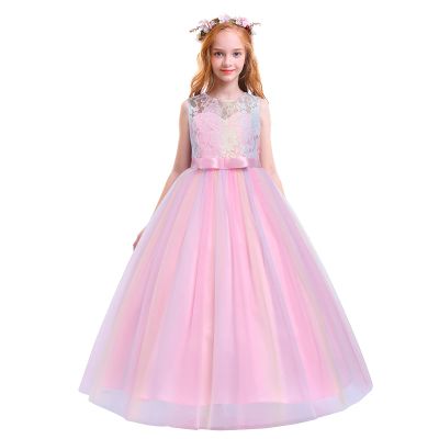 Flower Girl Dresses Princess Long Pageant Formal Wedding Bridesmaid Party Maxi Embroidered Festival Carnival Birthday Easter First Communion Baptism Christening Dress Rainbow 4-5T