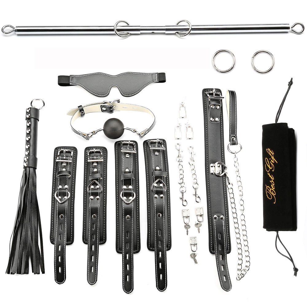 EXREIZST Expandable Spreader Bar Set with Bag and Premium Soft Pad Leather Straps System Set Adjustable Home Yoga Bar Kit, Black